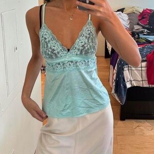Secret Treasures Lace Trim Camisole - Aqua